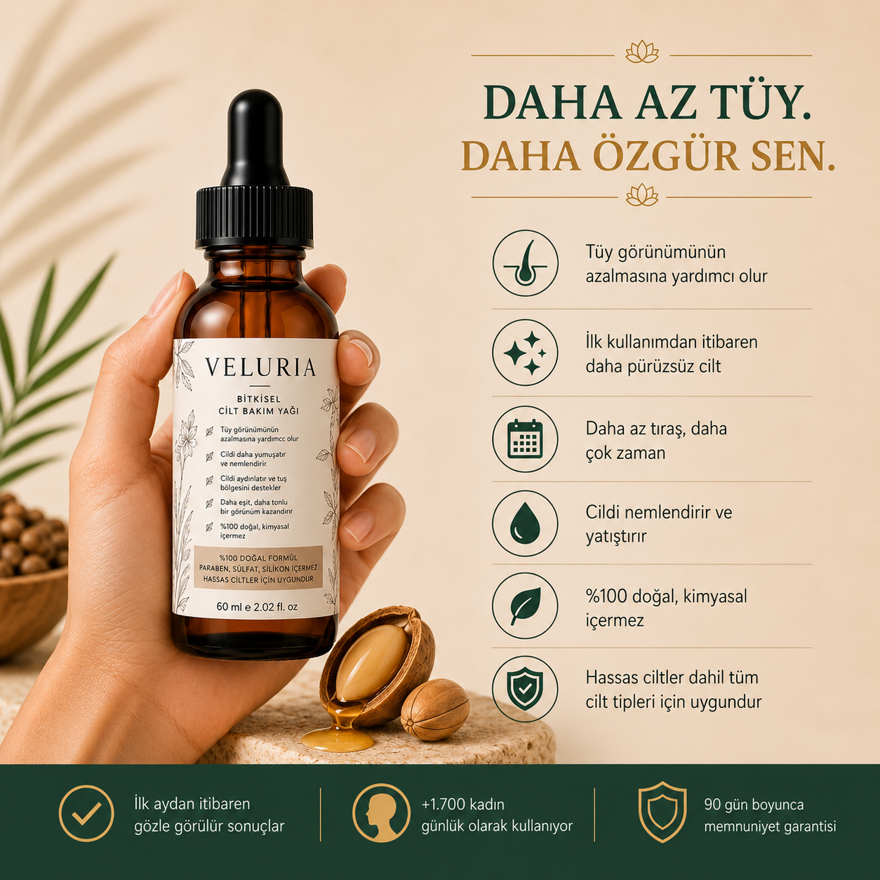Veluria İpeksi Ten Tüy Azaltıcı Doğal Yağ-Natural Formül