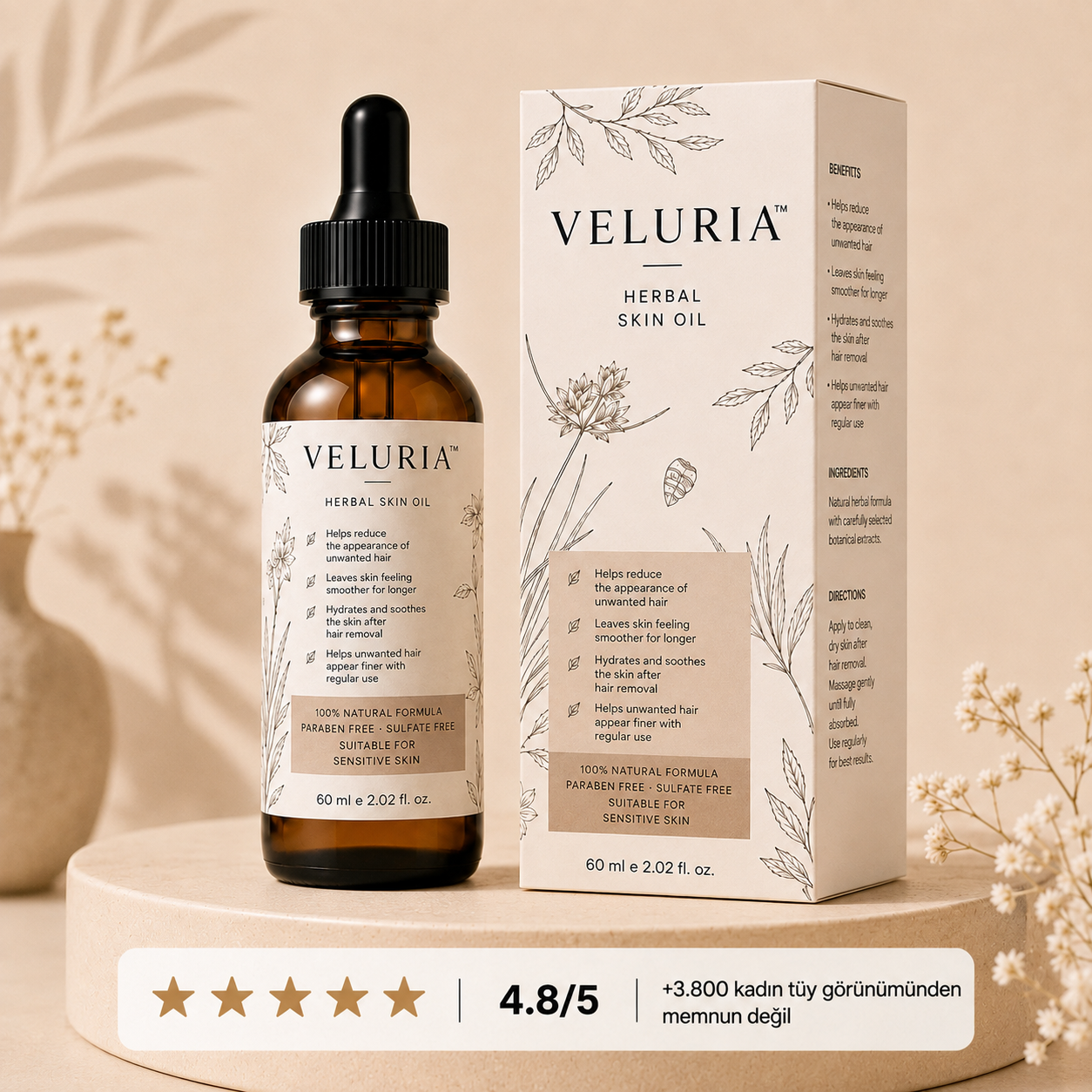 Veluria İpeksi Ten Tüy Azaltıcı Doğal Yağ-Natural Formül